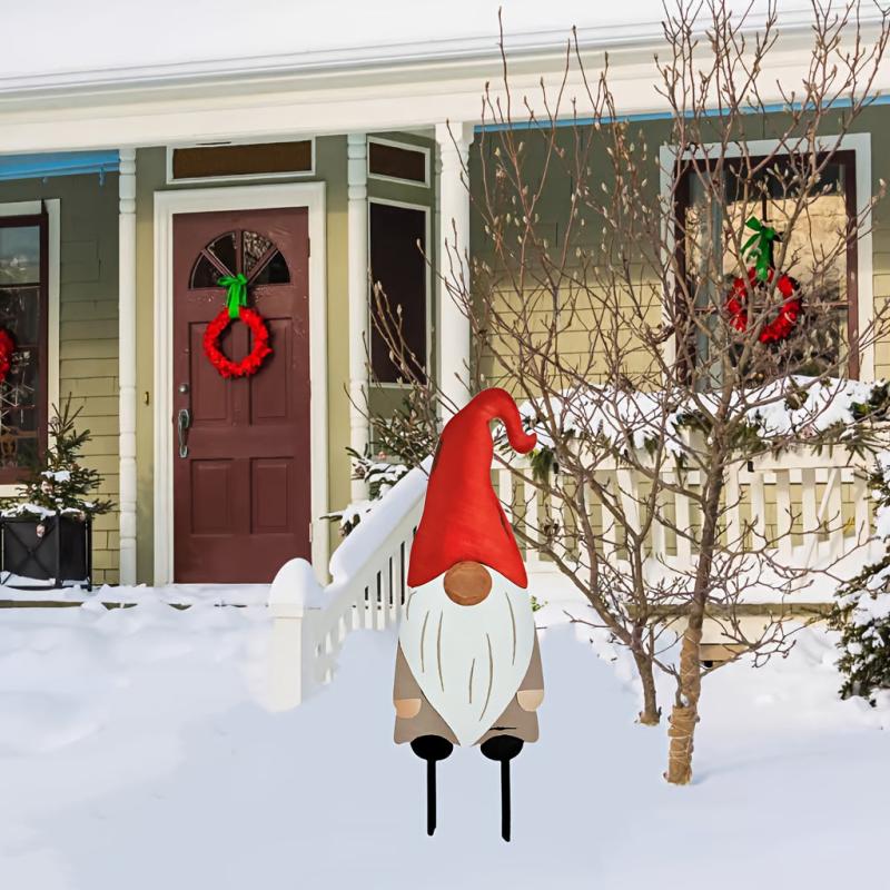 Metal Faceless Santa Claus Garden Stake Yard Art Outdoor Decoration