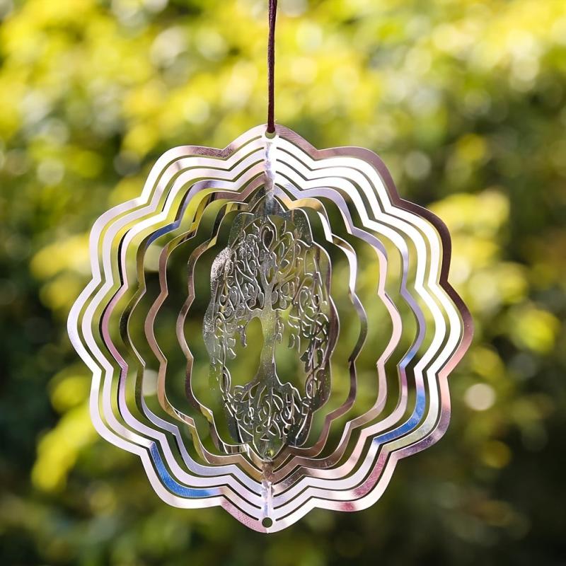 Tree of Life Rotating Wind Chime Pendant with Sunflower Laser Cut