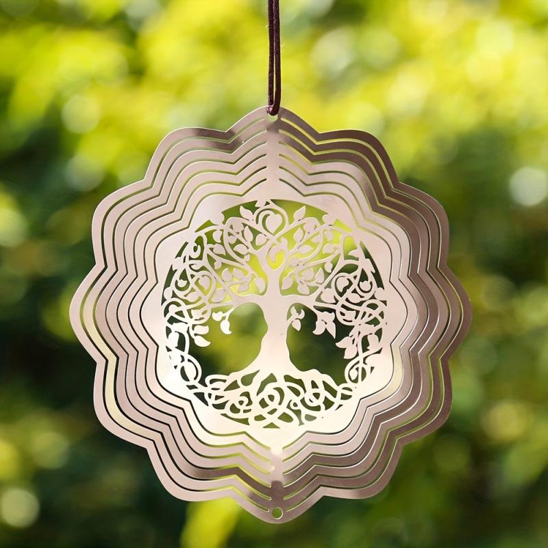 Tree of Life Rotating Wind Chime Pendant with Sunflower Laser Cut