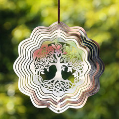 Tree of Life Rotating Wind Chime Pendant with Sunflower Laser Cut