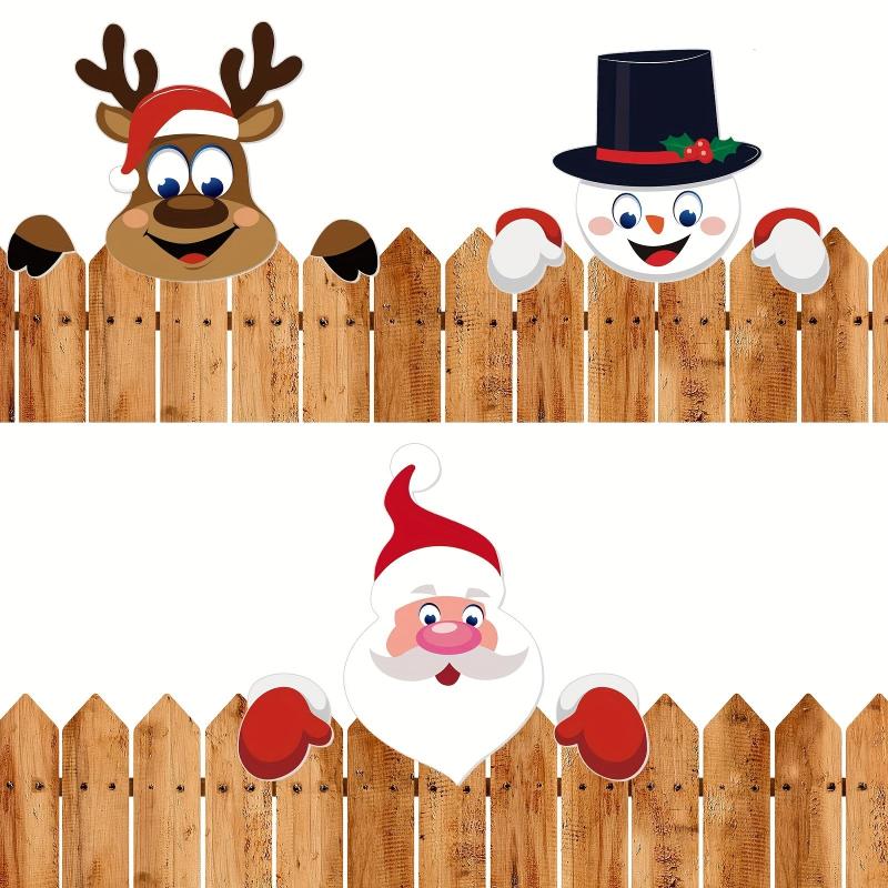 3pcs Santa Clause Plastic Fence Peeker Outdoor Christmas Decor