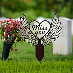 Metal Heart With Wings Memorial Garden Stake Sympathy Sign Tombstone Memorial