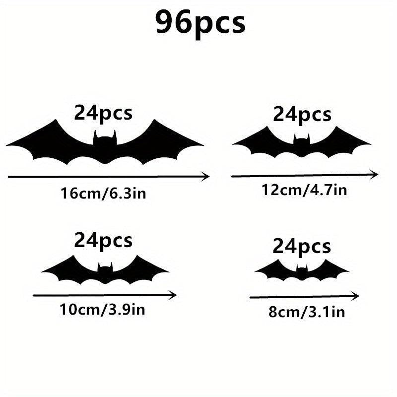 Halloween Bat Wall Decor Set - 96pcs 3D Bats in 4 Sizes