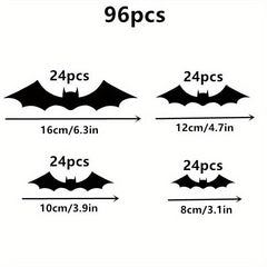 Halloween Bat Wall Decor Set - 96pcs 3D Bats in 4 Sizes