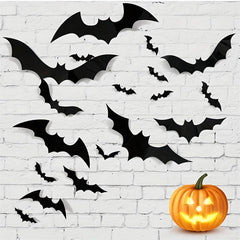 Halloween Bat Wall Decor Set - 96pcs 3D Bats in 4 Sizes