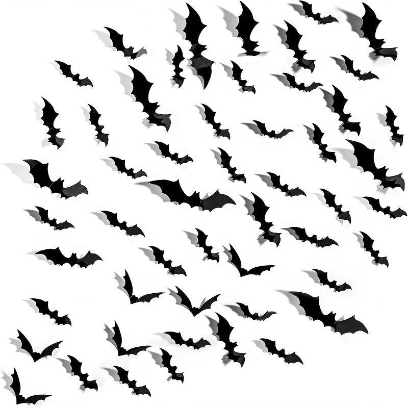 Halloween Bat Wall Decor Set - 96pcs 3D Bats in 4 Sizes