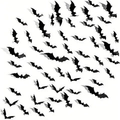 Halloween Bat Wall Decor Set - 96pcs 3D Bats in 4 Sizes