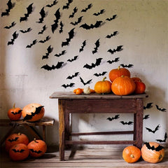 Halloween Bat Wall Decor Set - 96pcs 3D Bats in 4 Sizes