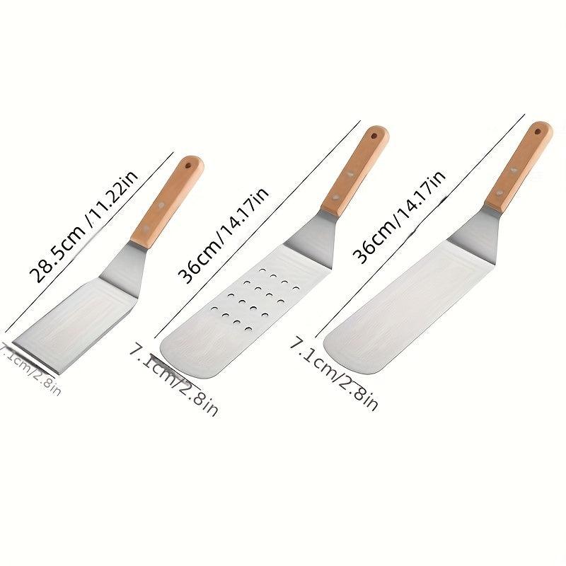 3pcs Stainless Steel BBQ Tools Set Spatula Pancake & Baking Pan Flip
