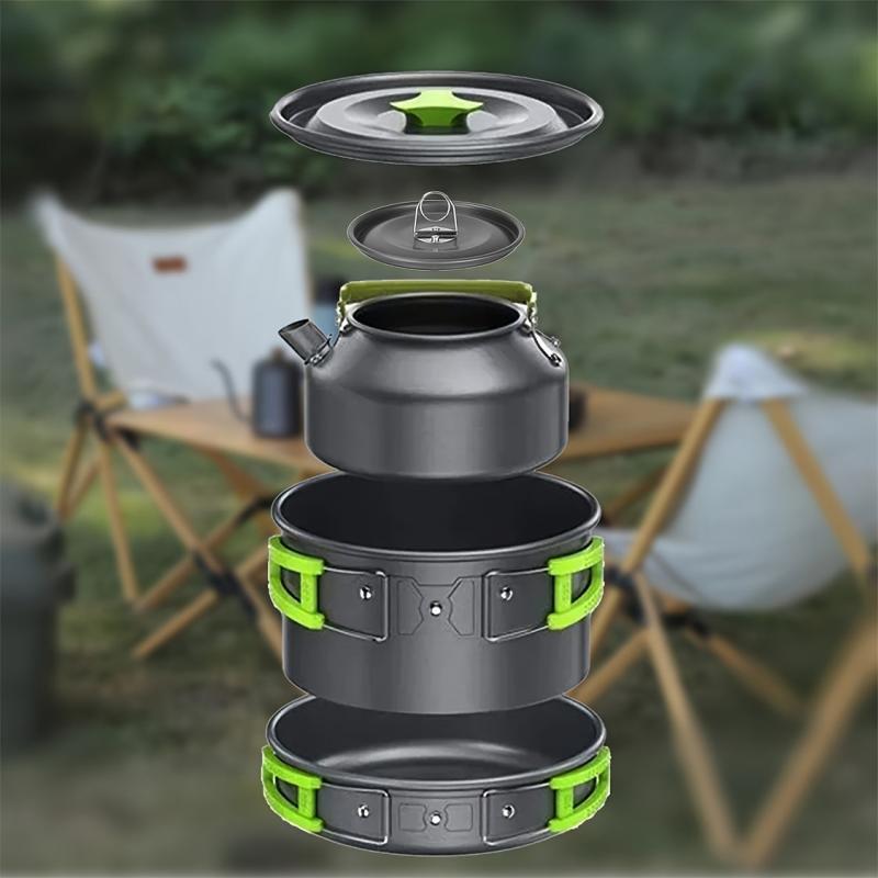 Camping Outdoor Cookware Portable Set Pot Teapot Combo Set Backpacking Gear