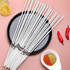 20pcs Stainless Steel BBQ Skewer Flat Stick for Outdoor Camping