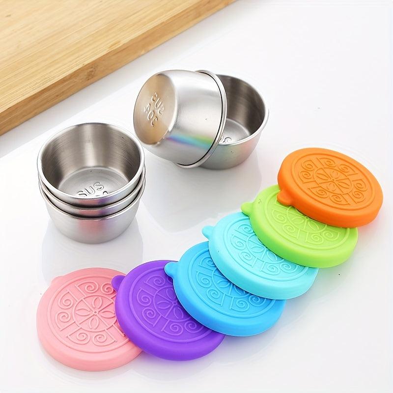 304 Stainless Steel Sauce Cup Mini Silicone Lid 50ML Leakproof Seasoning Dish