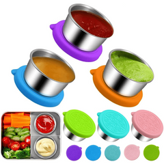 304 Stainless Steel Sauce Cup Mini Silicone Lid 50ML Leakproof Seasoning Dish