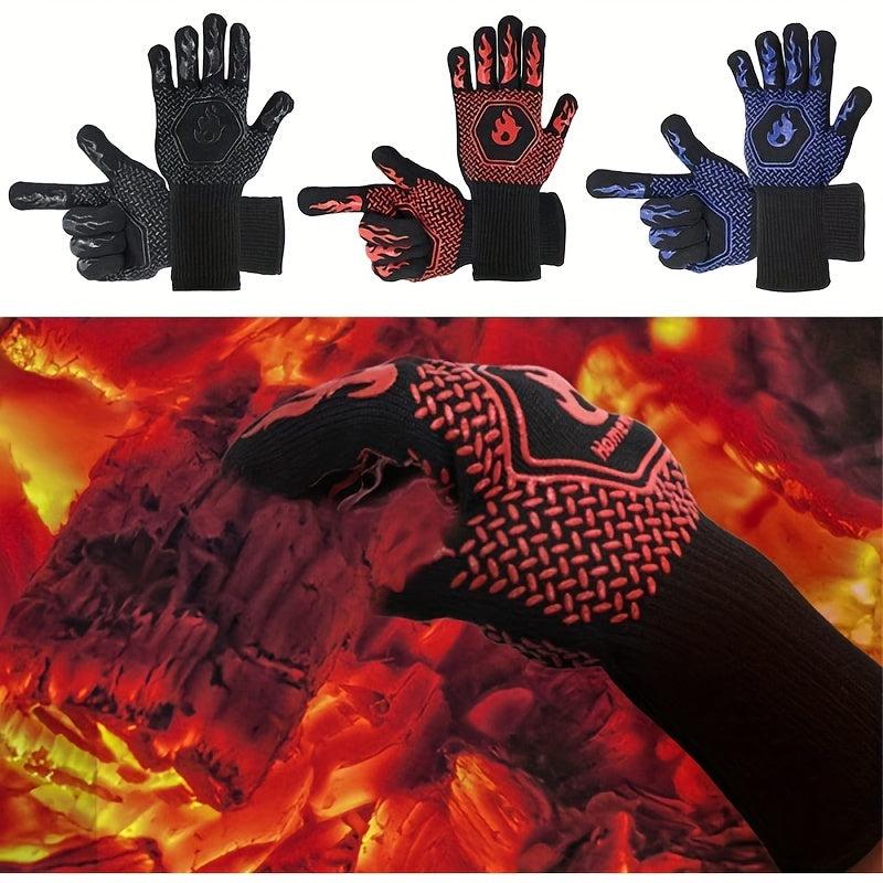 BBQ Glove Extreme Heat Resistant Long Cuff Kitchen Silicone Non Slip Oven Mitts