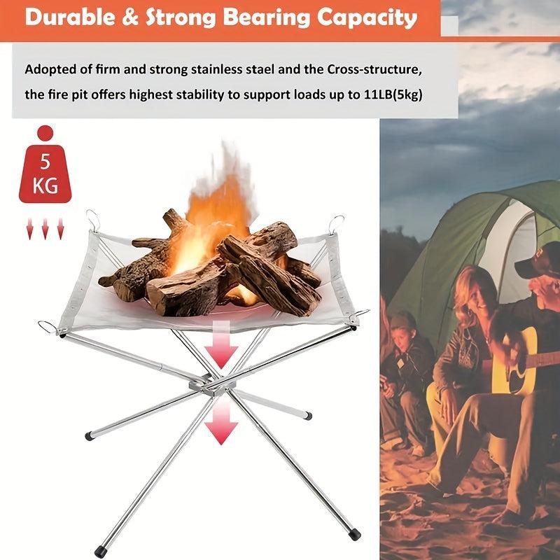 Portable Steel Mesh Camping Fire Pit, Outdoor Wood Burning Bonfires Rack