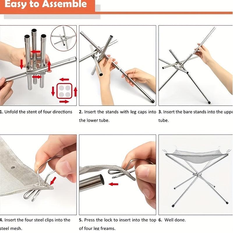 Portable Steel Mesh Camping Fire Pit, Outdoor Wood Burning Bonfires Rack