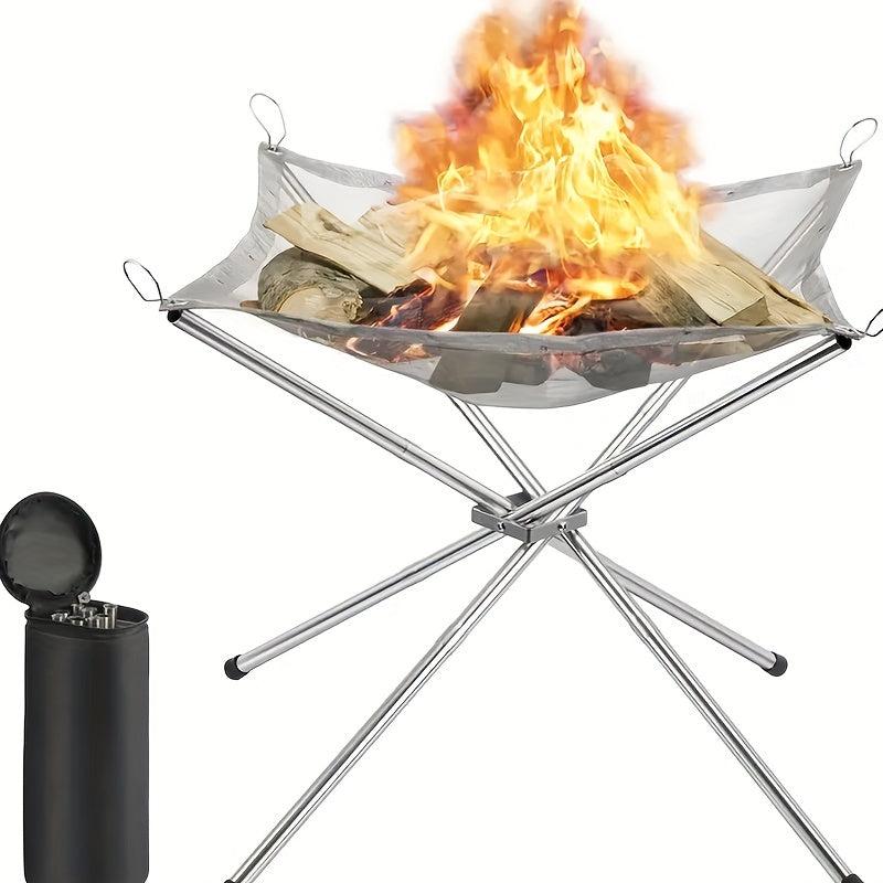 Portable Steel Mesh Camping Fire Pit, Outdoor Wood Burning Bonfires Rack