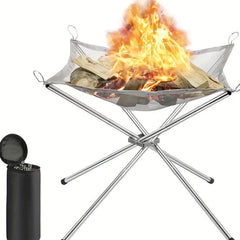 Portable Steel Mesh Camping Fire Pit, Outdoor Wood Burning Bonfires Rack