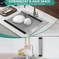 Roll Up Dish Drying Rack Over Sink Drainer Heat Resistant Sturdy