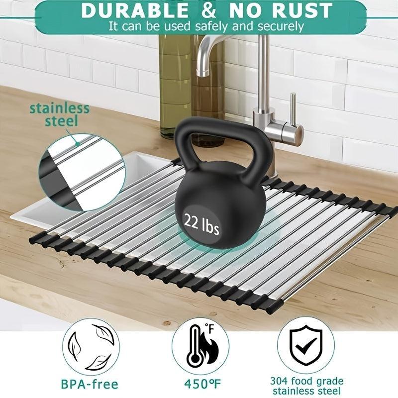 Roll Up Dish Drying Rack Over Sink Drainer Heat Resistant Sturdy