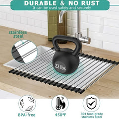 Roll Up Dish Drying Rack Over Sink Drainer Heat Resistant Sturdy