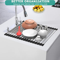Roll Up Dish Drying Rack Over Sink Drainer Heat Resistant Sturdy