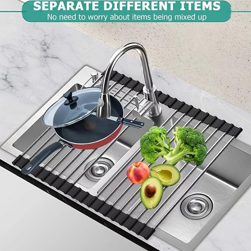Roll Up Dish Drying Rack Over Sink Drainer Heat Resistant Sturdy