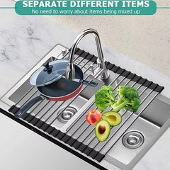 Roll Up Dish Drying Rack Over Sink Drainer Heat Resistant Sturdy