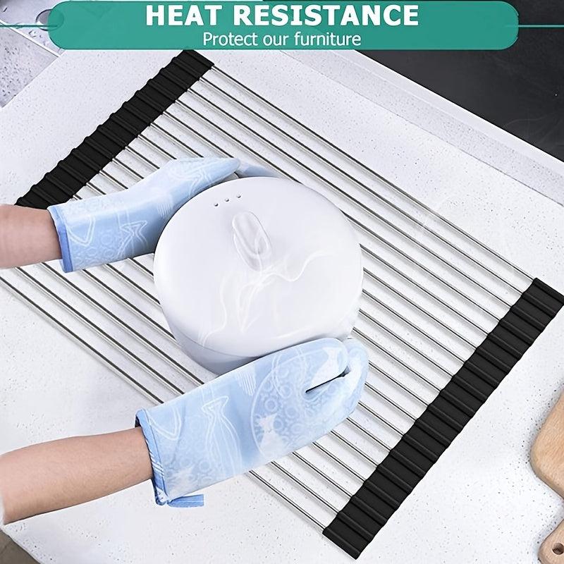 Roll Up Dish Drying Rack Over Sink Drainer Heat Resistant Sturdy
