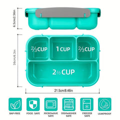 1300ML Four Grid Lunch Box for Students & Office Workers Sealed Leak Proof