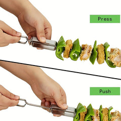 4pcs Stainless Steel BBQ Skewers Set with Push Plate Easy to Wash