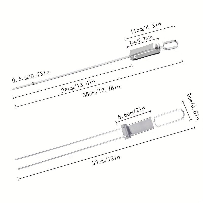 4pcs Stainless Steel BBQ Skewers Set with Push Plate Easy to Wash