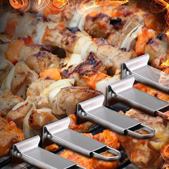 4pcs Stainless Steel BBQ Skewers Set with Push Plate Easy to Wash