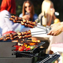 4pcs Stainless Steel BBQ Skewers Set with Push Plate Easy to Wash