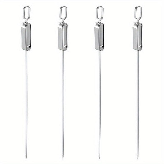 4pcs Stainless Steel BBQ Skewers Set with Push Plate Easy to Wash