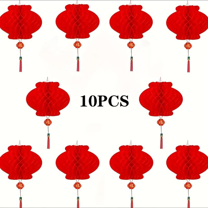 10pcs Red Paper Lanterns Chinese Lanterns Hanging Paper Lanterns Party Ornaments