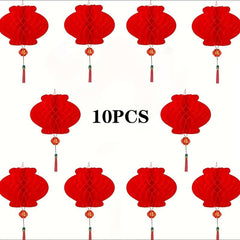10pcs Red Paper Lanterns Chinese Lanterns Hanging Paper Lanterns Party Ornaments