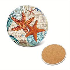 Sea Life Coaster Set with Cork Base - Coastal Decor