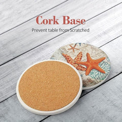 Sea Life Coaster Set with Cork Base - Coastal Decor