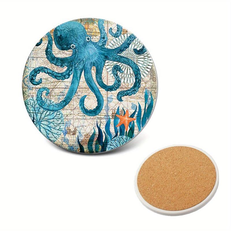 Sea Life Coaster Set with Cork Base - Coastal Decor