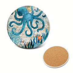 Sea Life Coaster Set with Cork Base - Coastal Decor