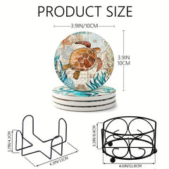 Sea Life Coaster Set with Cork Base - Coastal Decor
