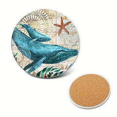 Sea Life Coaster Set with Cork Base - Coastal Decor