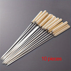 Wooden Handle BBQ Flat Skewers - Pack of 20 - Meat Fish Reusable