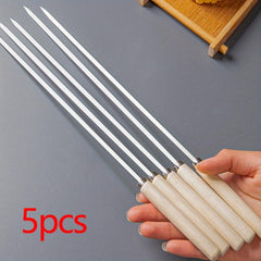 Wooden Handle BBQ Flat Skewers - Pack of 20 - Meat Fish Reusable