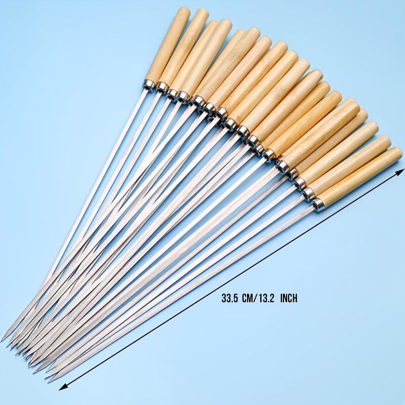 10pcs Stainless Steel Barbecue Skewers with Wooden Handle BBQ Accessories