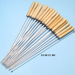 10pcs Stainless Steel Barbecue Skewers with Wooden Handle BBQ Accessories