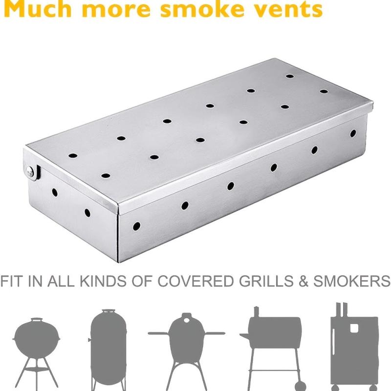 Stainless Steel BBQ Smoker Box & Basting Brush for Grilling, Wood Chips Box
