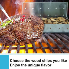 Stainless Steel BBQ Smoker Box & Basting Brush for Grilling, Wood Chips Box