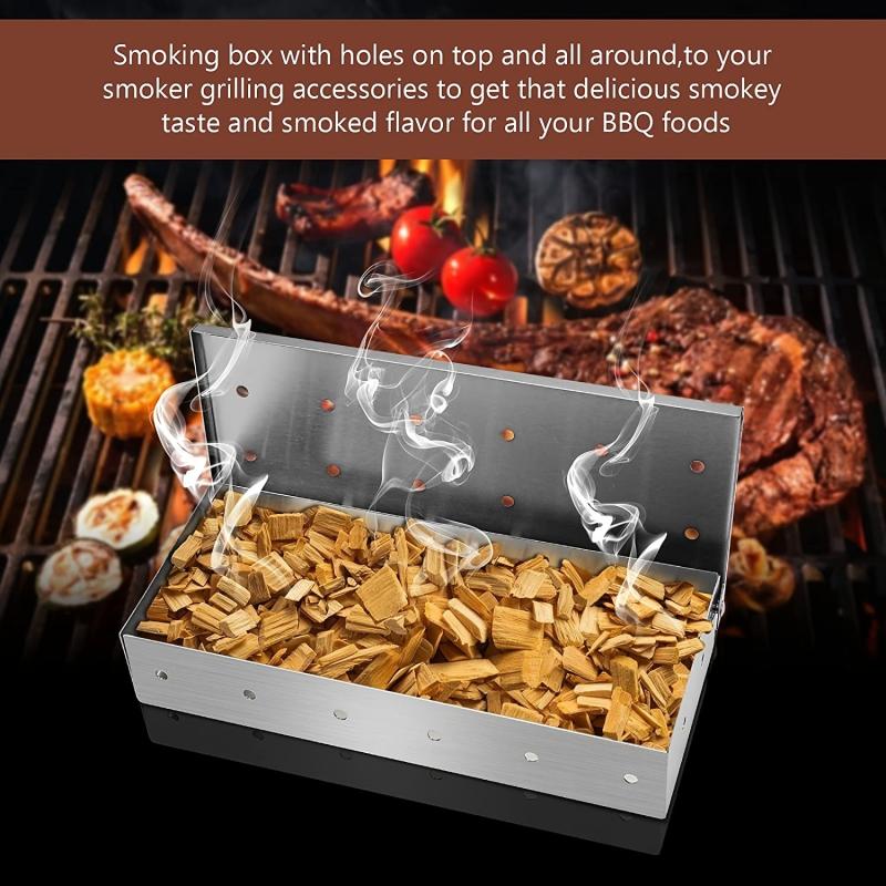 Stainless Steel BBQ Smoker Box & Basting Brush for Grilling, Wood Chips Box
